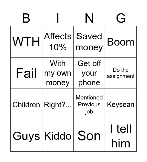 Pat Bingo Card