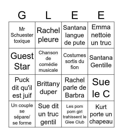 Bingo Glee Bingo Card