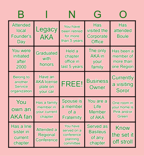 ALPHA KAPPA ALPHA SORORITY 2 Bingo Card