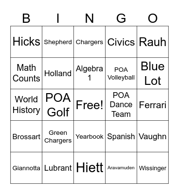POA Middle School Bingo Card