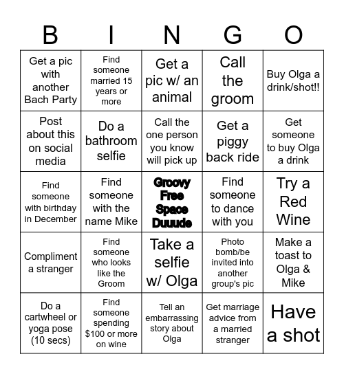Olga's Groovy and Boozy Bachhh Bingo Card
