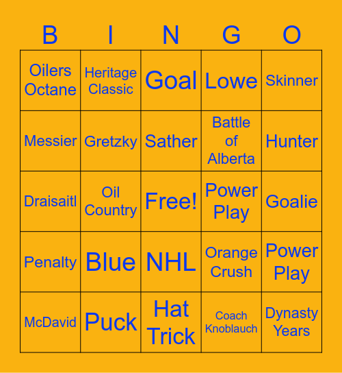 Edmonton Oilers Bingo Card