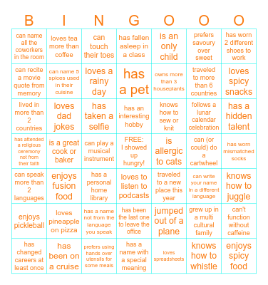 AYA STAFF Bingo Card