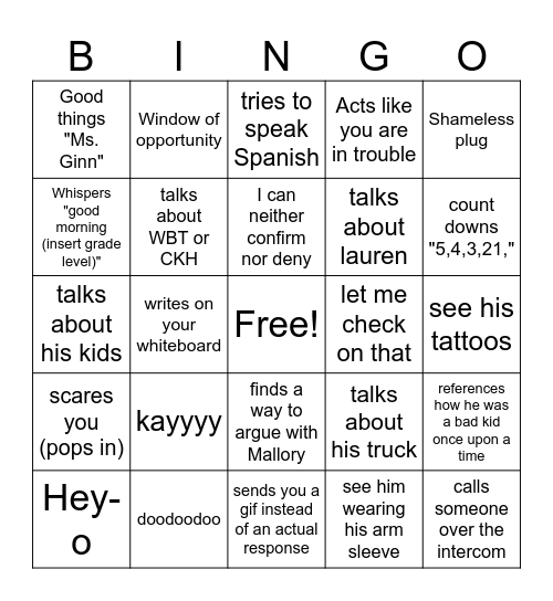 Silly Little Ayers Things Bingo Card