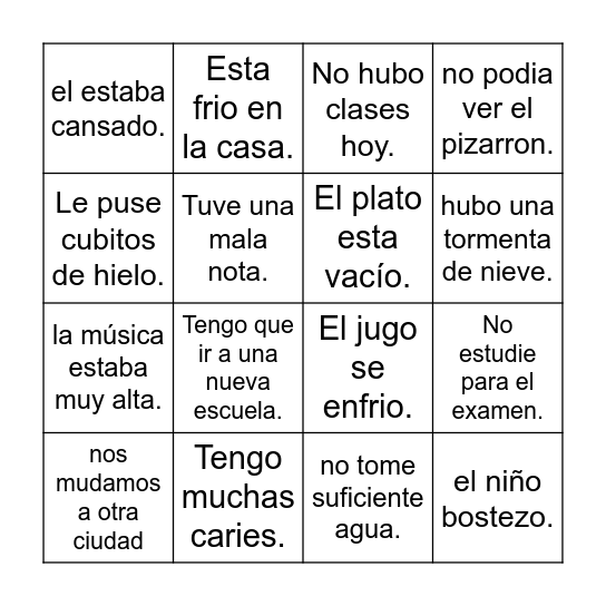 Causa y Efecto Bingo Card