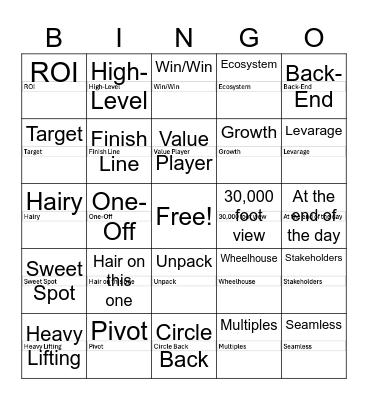 Cory's Buzzword Bingo Card