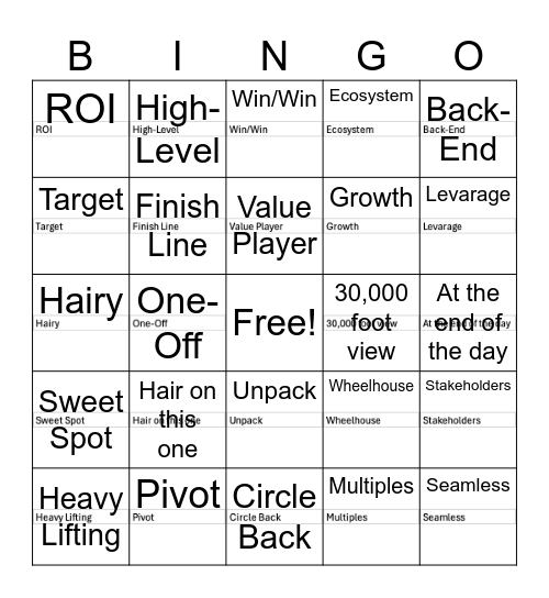 Cory's Buzzword Bingo Card