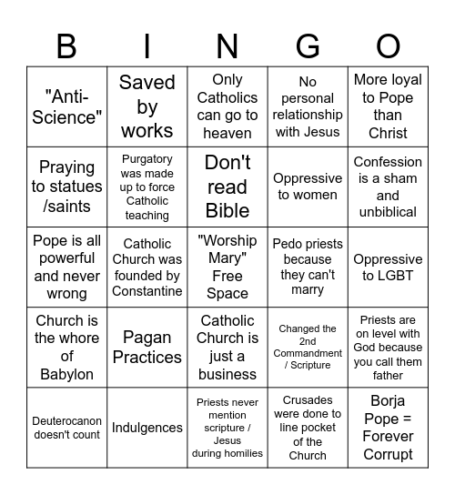 "Catholic Belief" Bingo Card