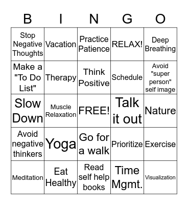 Coping with Stress Bingo Card