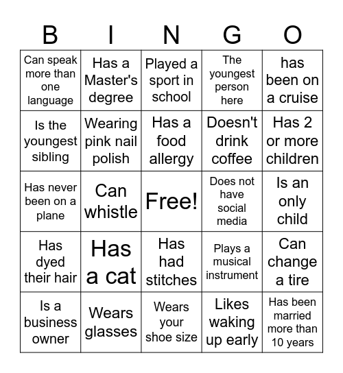 Find the Guest Bingo Card