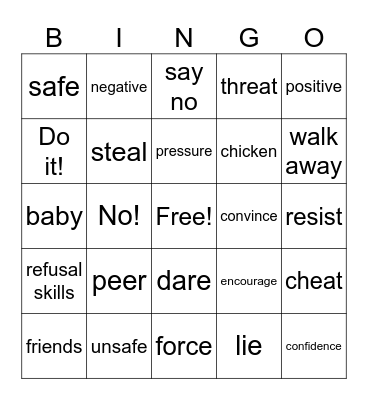 Peer Pressure Bingo Card
