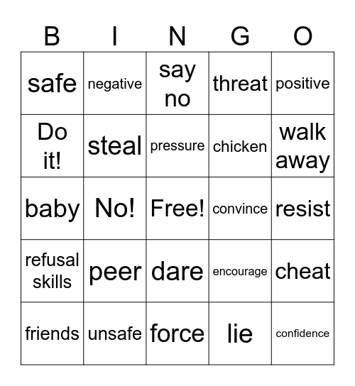Peer Pressure Bingo Card
