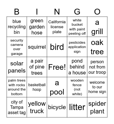 The World's a Board Troop 2821 Bingo Card