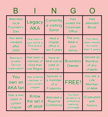 ALPHA KAPPA ALPHA SORORITY 4 Bingo Card