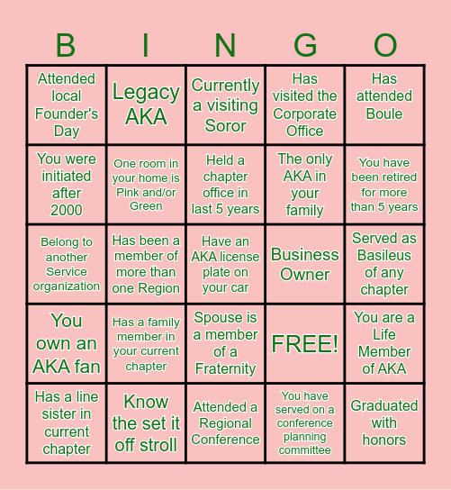 ALPHA KAPPA ALPHA SORORITY 4 Bingo Card