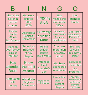 ALPHA KAPPA ALPHA SORORITY 4 Bingo Card