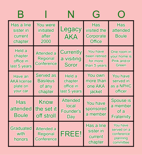 ALPHA KAPPA ALPHA SORORITY 4 Bingo Card