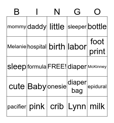 Melanie! Bingo Card