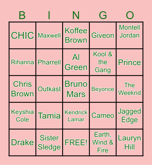 Music 5 Bingo Card