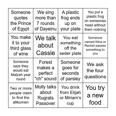 Passover Bingo! Bingo Card