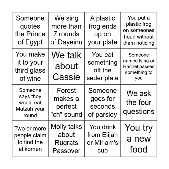 Passover Bingo! Bingo Card