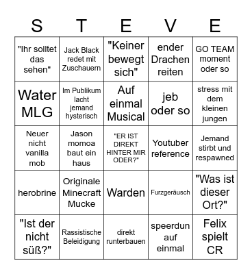 Minecraft Movie Bingo Card