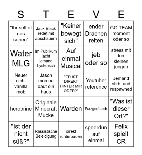 Minecraft Movie Bingo Card