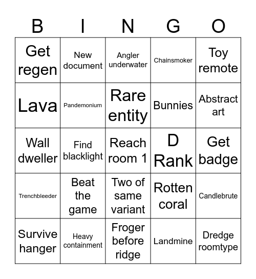 Pressure Bingo Card