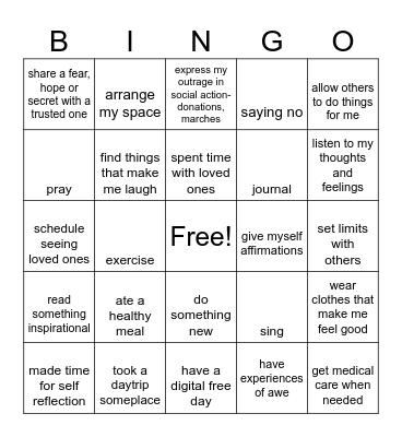 SELF CARE BINGO Card