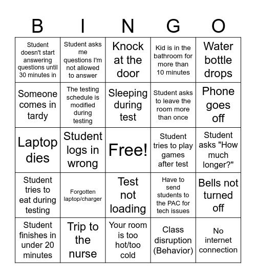State Testing BINGO Card
