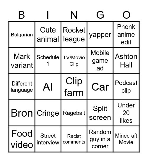 Untitled Bingo Card