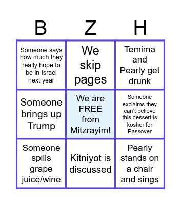 Pesach Seder 2025 Bingo Card