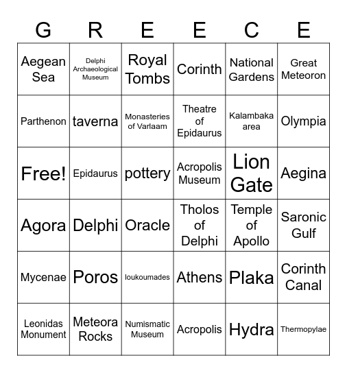 Greece Bingo Card