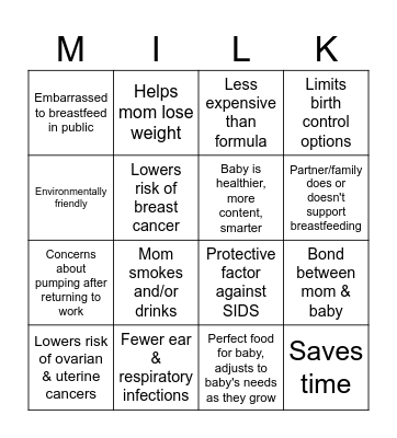 Thinking About Breastfeeding Bingo Card