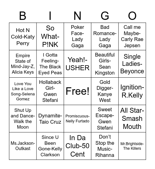 2000s Bingo Card