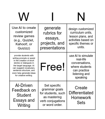 AI Bingo - World Language Bingo Card