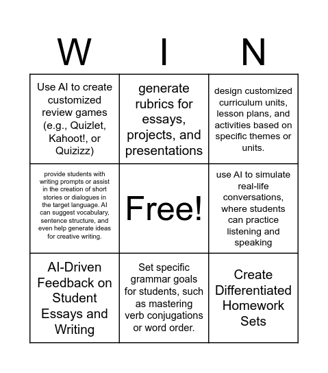 AI Bingo - World Language Bingo Card