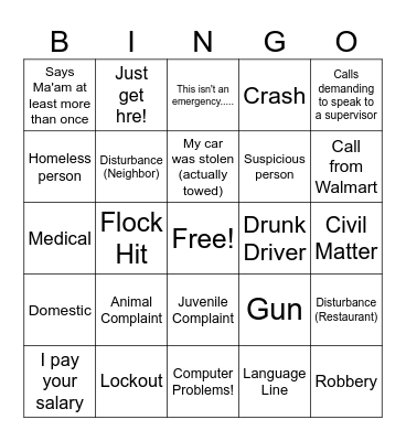 Dispatcher Bingo Card