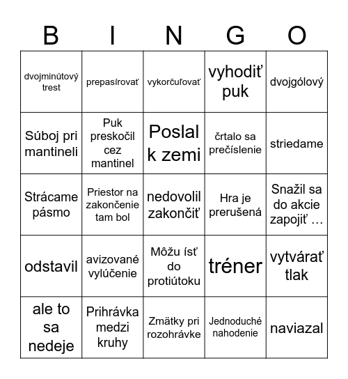 Hokejové bingo Card