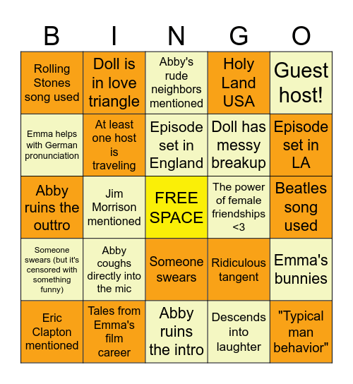 Dolls Pod Bingo Card