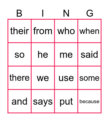 CKLA Sight Words 1st Bingo Card