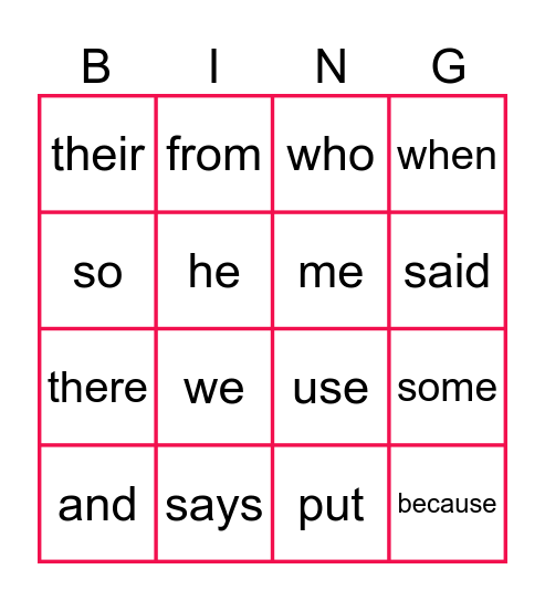 CKLA Sight Words 1st Bingo Card