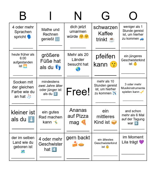 Finde jemanden, der... Bingo Card