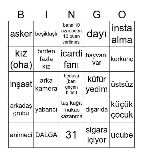 OMEGLE BINGO RAFA SILVA Bingo Card