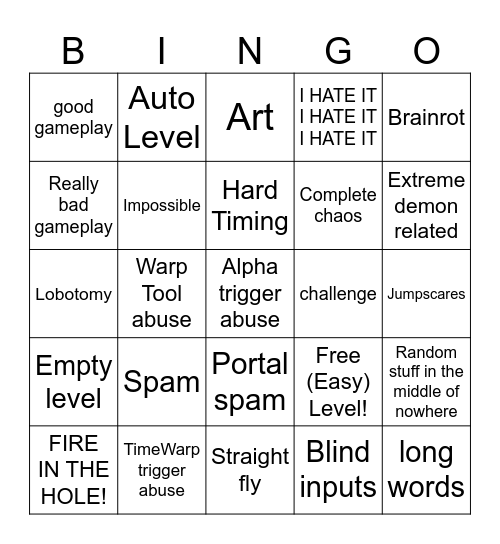 GD RECENT TAB BINGO Card