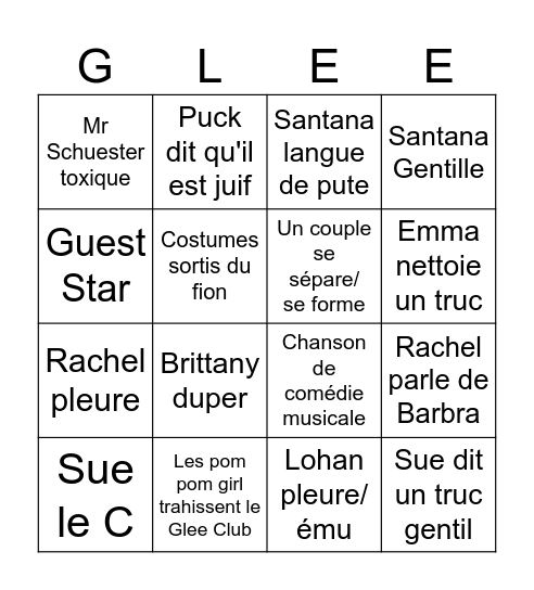Bingo Glee Bingo Card
