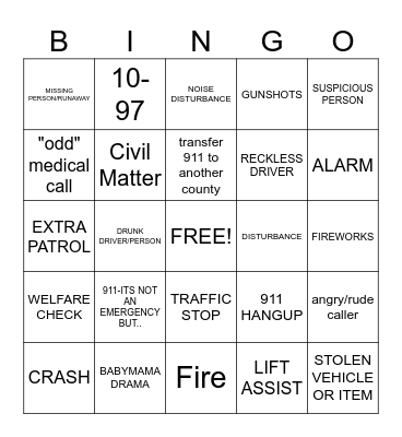 911 dispatcher Bingo Card