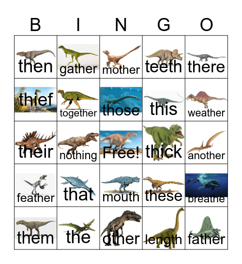 Dinosaur Bingo Card