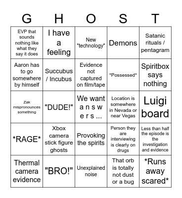 GHOST ADVENTURES Bingo Card