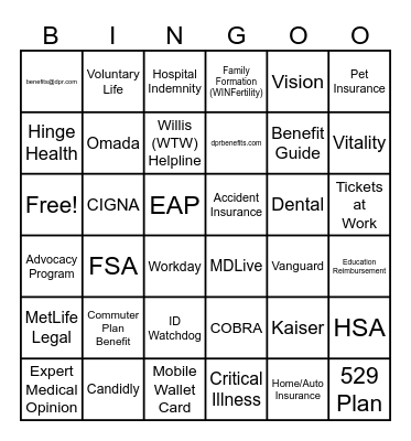 Benefit Bingo Card
